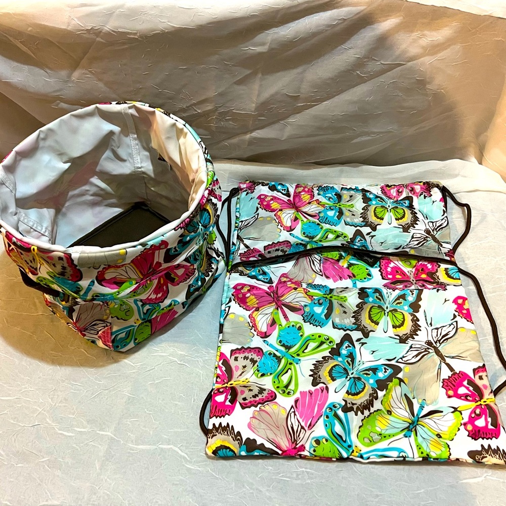 Thirty-One Brand Butterfly Basket/Storage Tote and Cinch Sac - Like New!